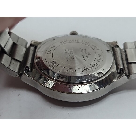 Casio Edifice EF104 Quartz Black Dial Date 100M Stainless Steel New Battery Mens - Picture 12 of 13
